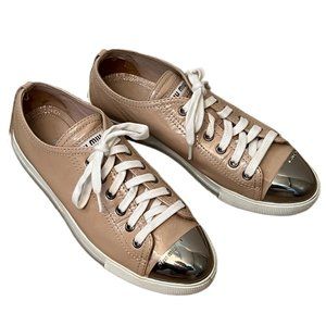 Miu Miu Tan Patent Leather Metal Cap Toe Sneakers  Size  36 (US Size 6)